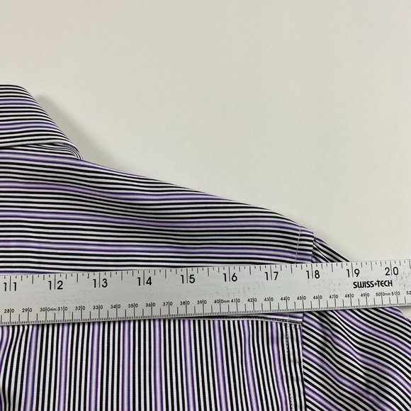 Bugatchi Shaped Fit Shirt Mens Small Purple White Stripe Cotton - Picture 9 of 11